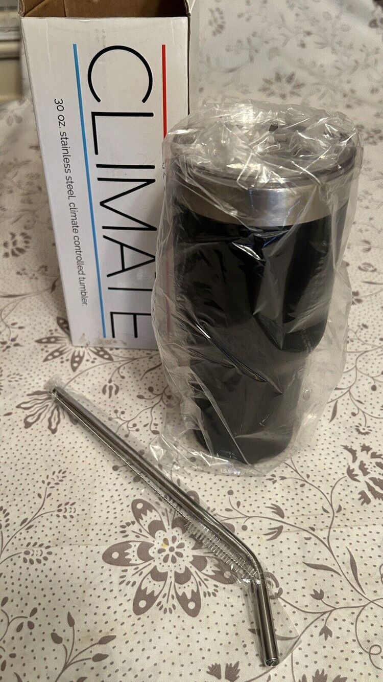 Boroux Climate 30oz Tumbler with Straw - Black - Stainless Steel - (NEW)
